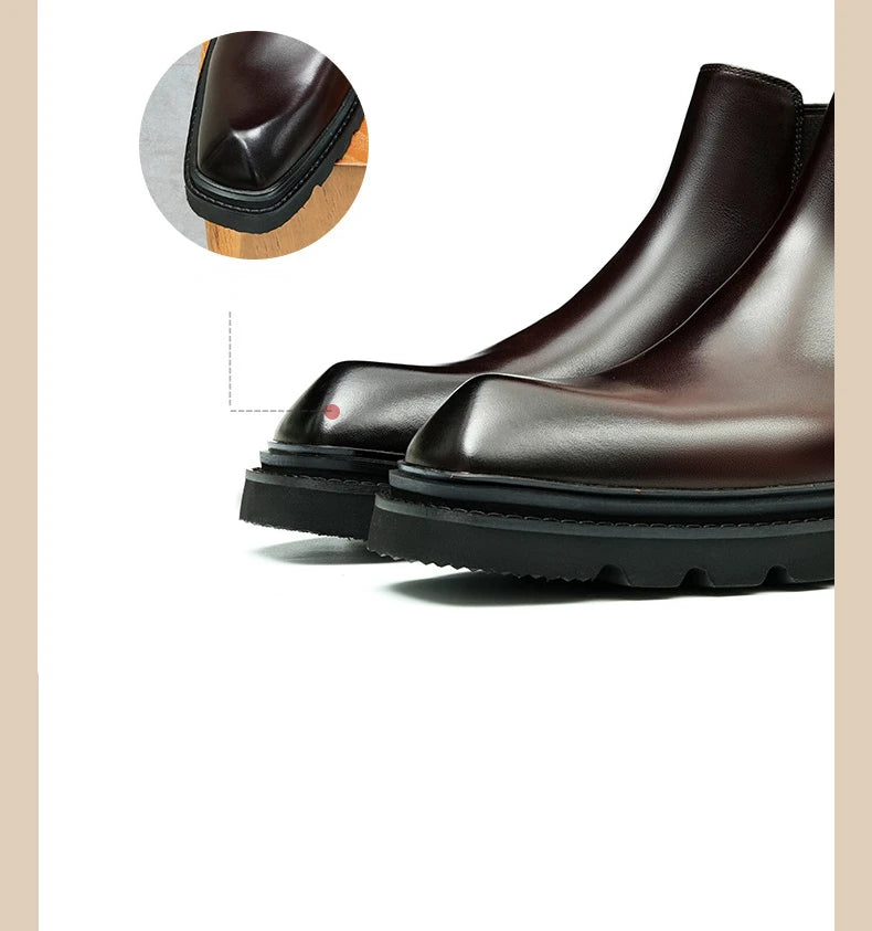 Retro Mens Genuine Leather Boots Luxury Quality Handmade British Trend Platform Ankle Fashion Black Chelsea Business Shoes Man