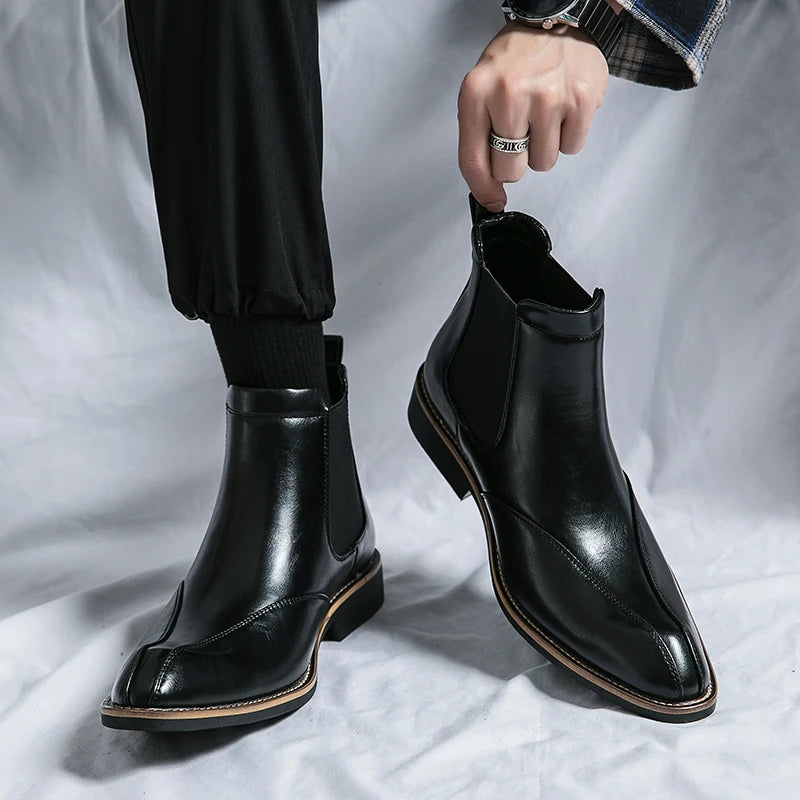 Men's high top leather boots anti slip outdoor leisure motorcycle men's shoes