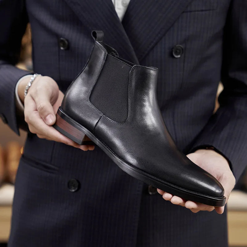 Retro Elegant Mens Chelsea Boots Luxury Genuine Leather Handmade Comfortable Quality British Style Ankle Wedding Party Shoes Man