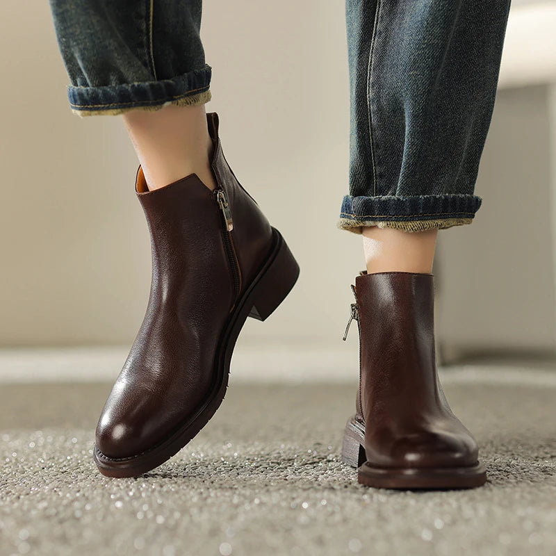 Leather Chelsea Retro Women Ankle Boots