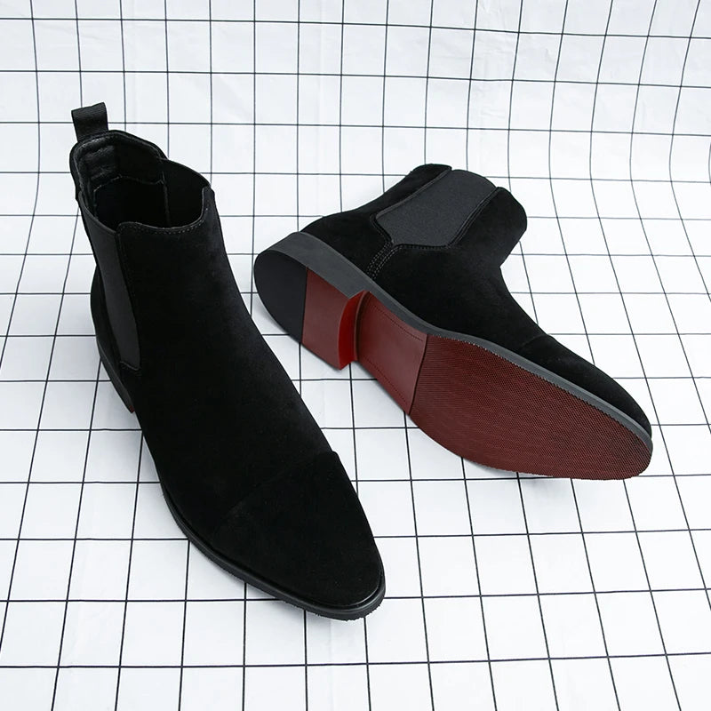 Chelsea Boots for Men Red Sole Pu Ankle Business Round Toe Slip-On Mens Boots Free Shipping Size 38-46 Men Shoes