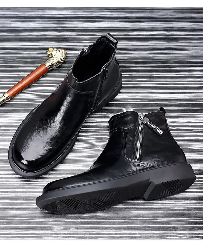 men fashion wedding party dress chelsea boots black brown original leather shoes cowboy autumn winter boot platform ankle botas