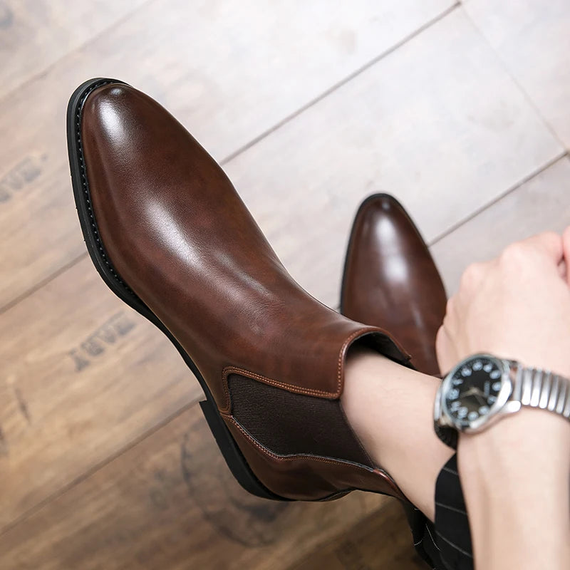 Designer Brand Men's High Top Ankle Boots Winter Plush Men's Leather Casual Shoes Interview Commuter Banquet Dress Boots