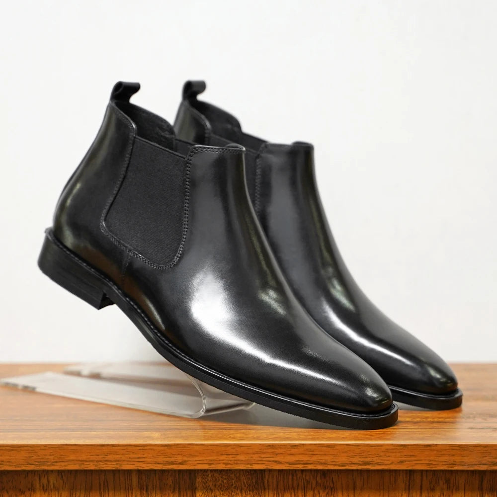 New Chelsea Boots Men Shoes PU Brown Fashion Versatile Business Casual British Style Street Party Wear Classic Dress Ankle Boots
