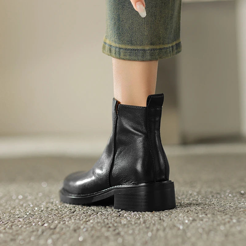 Leather Chelsea Retro Women Ankle Boots