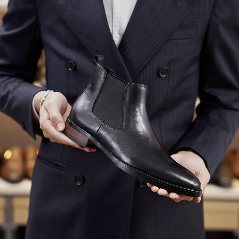 Retro Elegant Mens Chelsea Boots Luxury Genuine Leather Handmade Comfortable Quality British Style Ankle Wedding Party Shoes Man