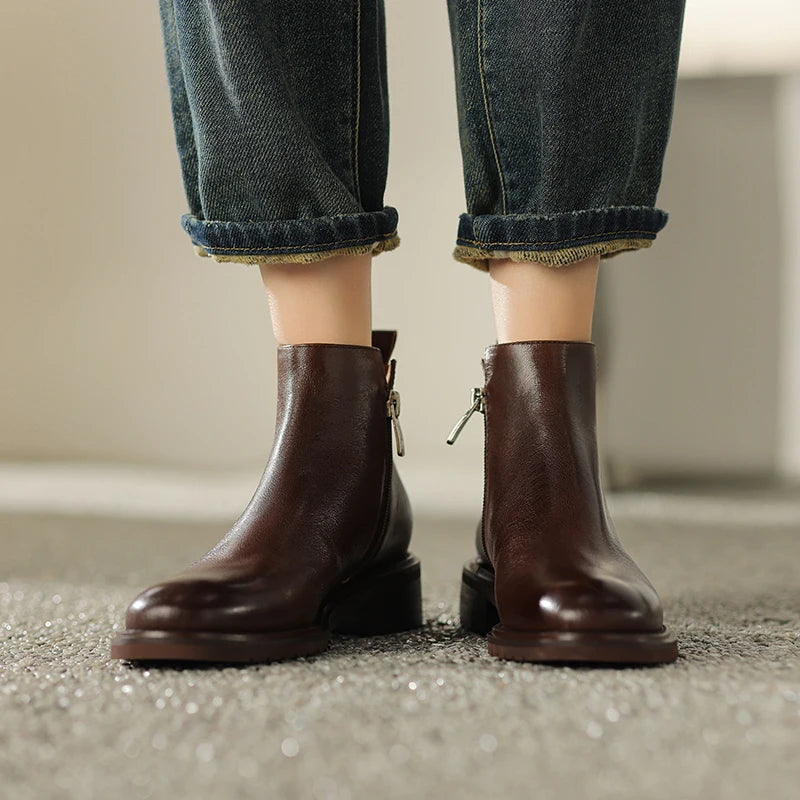 Leather Chelsea Retro Women Ankle Boots