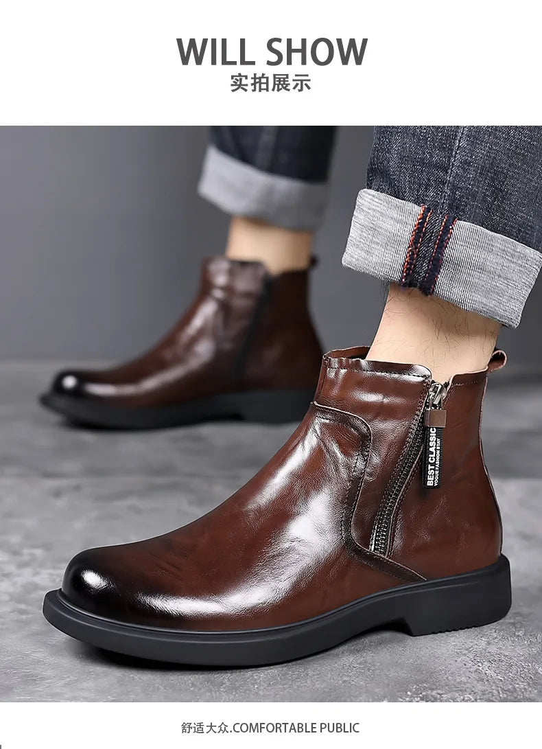 men fashion wedding party dress chelsea boots black brown original leather shoes cowboy autumn winter boot platform ankle botas