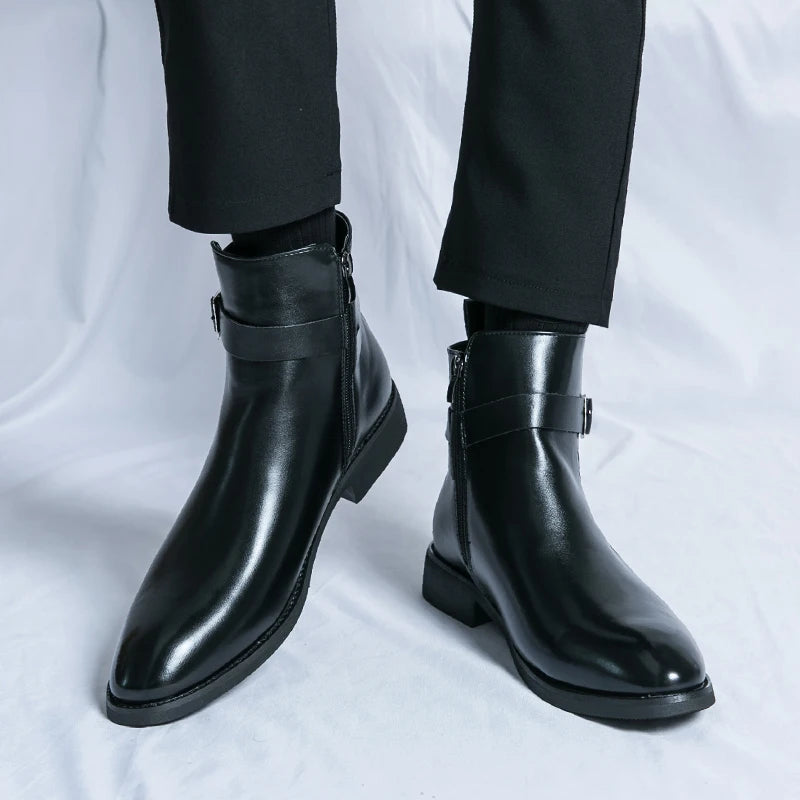 Fashionable Simple Atmospheric Leather Boots Business and Leisure Chelsea Men's Boots Leather Soft Versatile High Top Men Shoes
