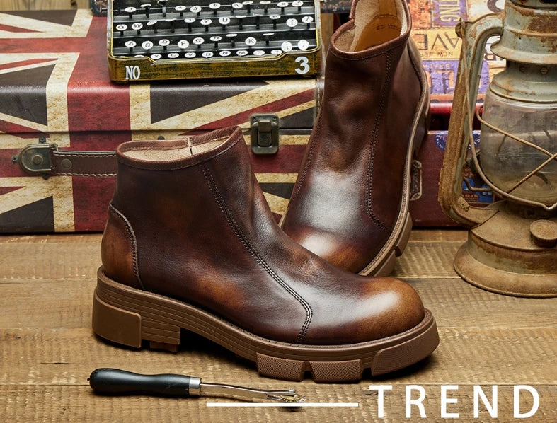British fashion mens shoes black chelsea boots platform genuine leather boot autumn winter ankle botas