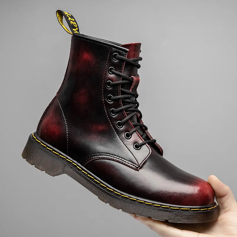 Men's high-top boots, high-quality women's leather shoes, outdoor 8-hole sports shoes, men's lace-up ankle boots, couple 35-48