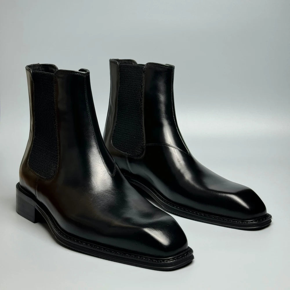 Retro Genuine Leather Men's Chelsea Boots - Premium Business Formal Trendy Boots Black/Brown