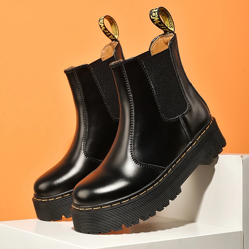 Women Retro Leather Chelsea High-Top Boots