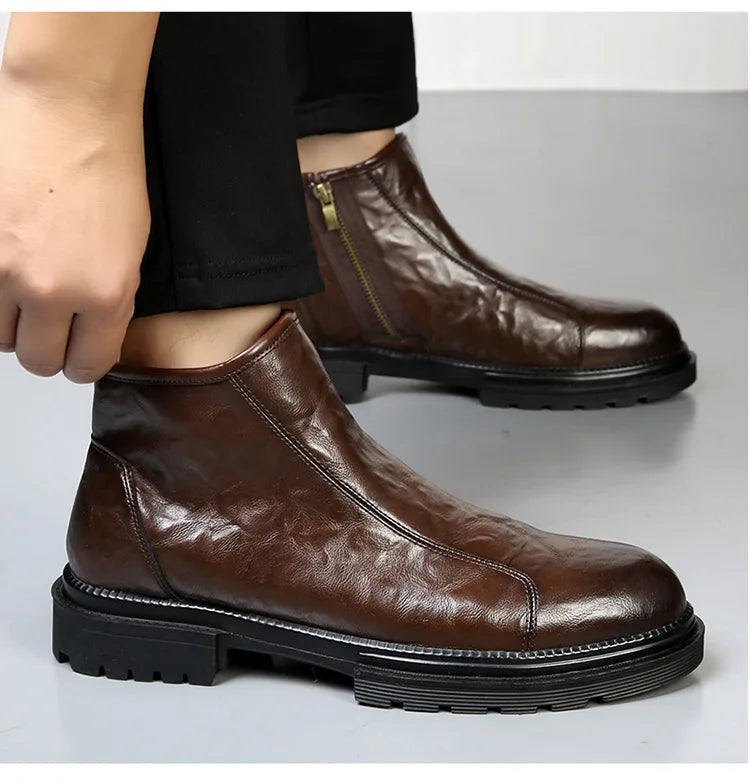 Genuine Leather side-zip Chelsea Boots for Men