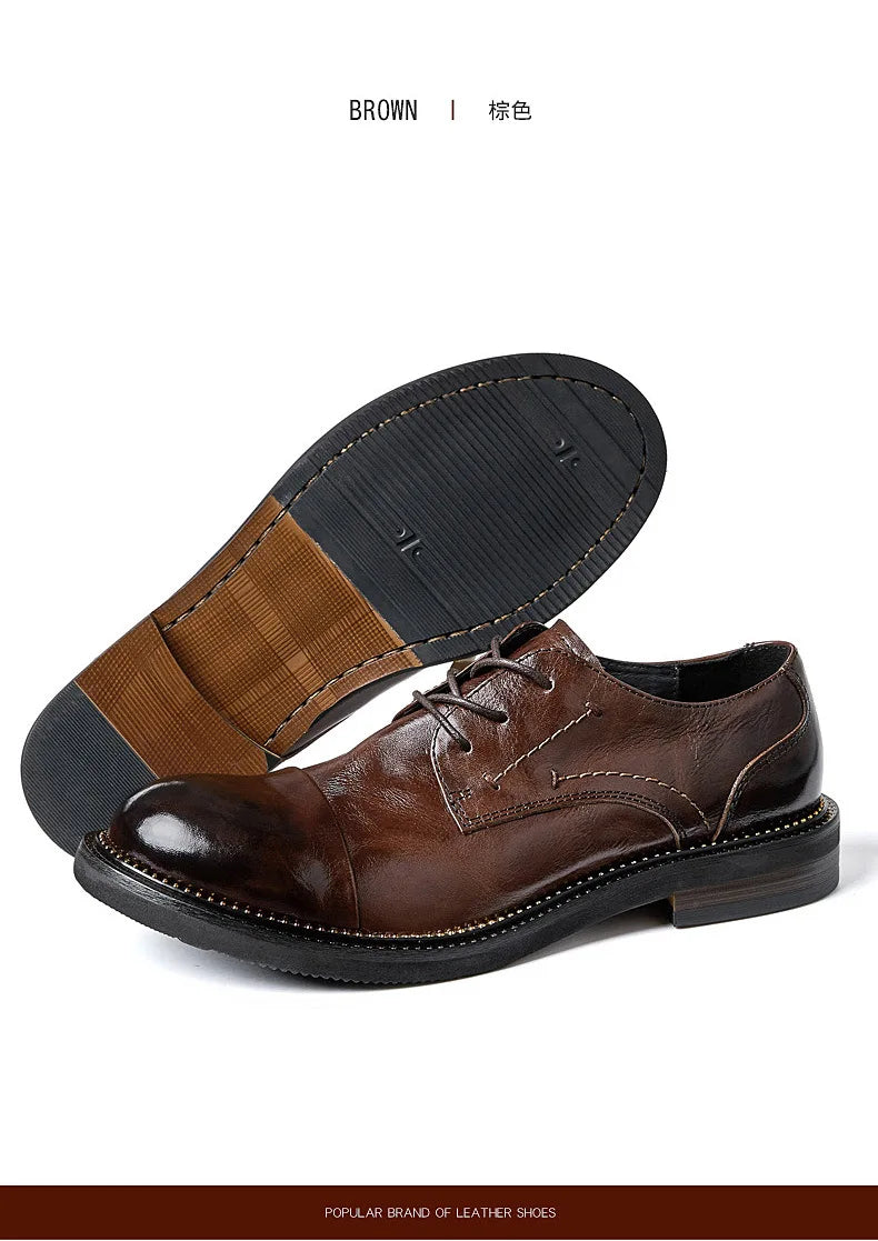 Lace-Up Men Shoes Men Dress Shoes Autumn Spring Summer Cowhide Men Flats Fashion High Quality Genuine Leather Casual Shoes Men