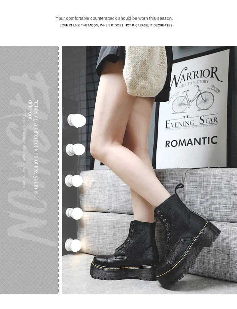 British Punk Style 8-Hole Motorcycle Boots: 2-Way Wear Chunky Platform with Front Zipper - Fashion Unisex All-Season Boots for
