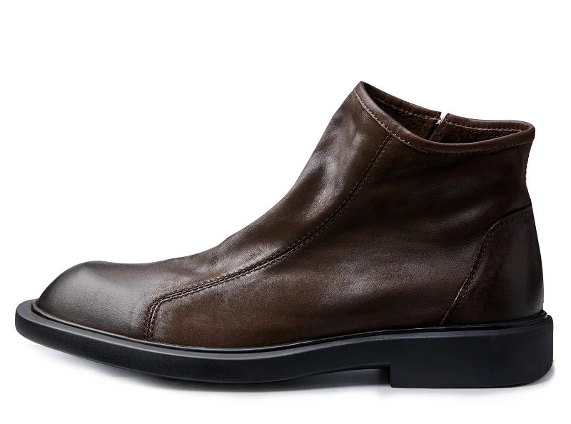 Warm Mens Genuine Leather Boots Retro British Trend Luxury Handmade Quality 2024 Winter Black Cow Suede Wedding Party Shoes Man