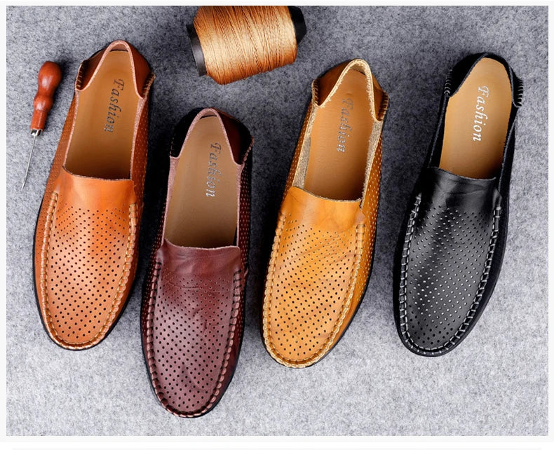 Summer Genuine Leather Shoes Men Comfortable Mesh Men Loafers Casual Shoes Men Flats Hot Sale Driving Shoes Moccasins Plus Size