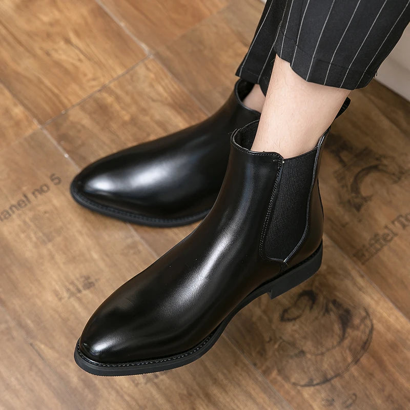 Designer Brand Men's High Top Ankle Boots Winter Plush Men's Leather Casual Shoes Interview Commuter Banquet Dress Boots