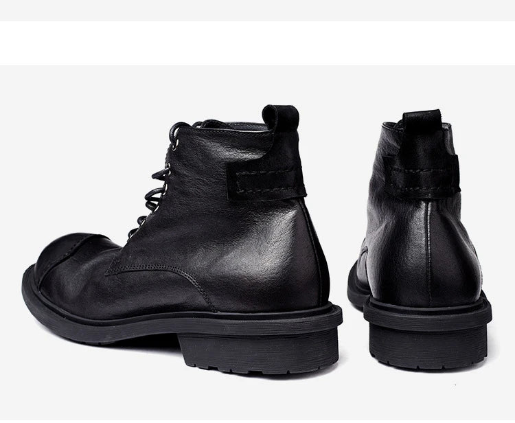 Vintage Business Mens Boots Luxury Genuine Cow Leather Spring Work Shoes 2025 New Style Full Grain Leather Round Toe Ankle Boots