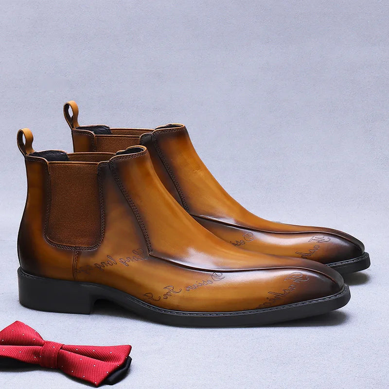 High-Top Men's Chelsea Boots Full Grain Leather British Retro Ankle Boots Business Casual Trendy Men's Shoes