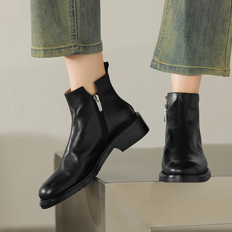 Leather Chelsea Retro Women Ankle Boots