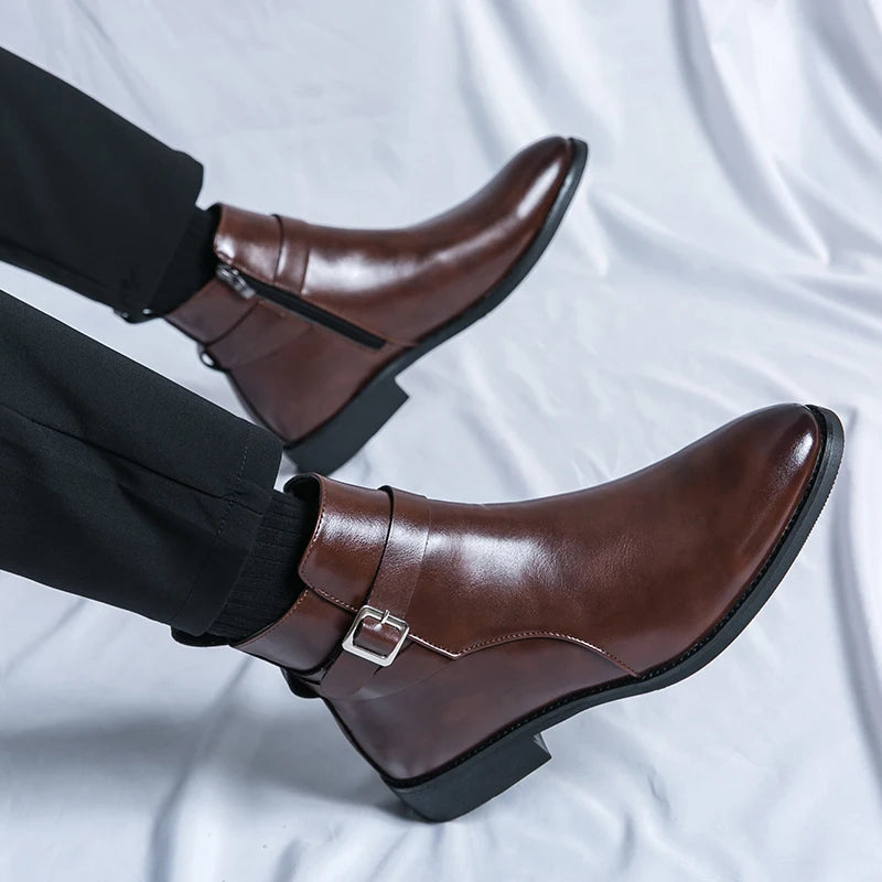 Fashionable Simple Atmospheric Leather Boots Business and Leisure Chelsea Men's Boots Leather Soft Versatile High Top Men Shoes
