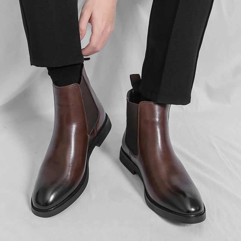 Men's Chelsea Boots Casual Ankle Boots Slip on Leather Walking Shoes for Men Fashion Winter Boots 2025 New Non-Slip Casual Shoes