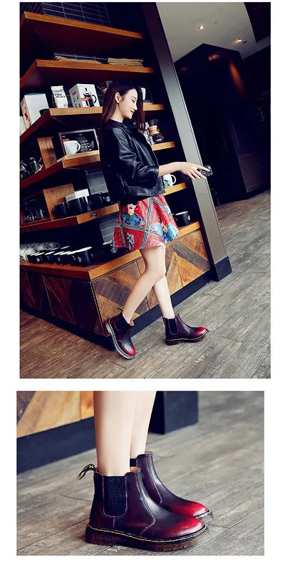 New Unisex Autumn Breathable Leather Ankle Boots Smooth Leather Platform Chelsea Boot for Women Men Platform Boots