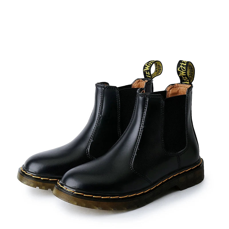 New Unisex Autumn Breathable Leather Ankle Boots Smooth Leather Platform Chelsea Boot for Women Men Platform Boots