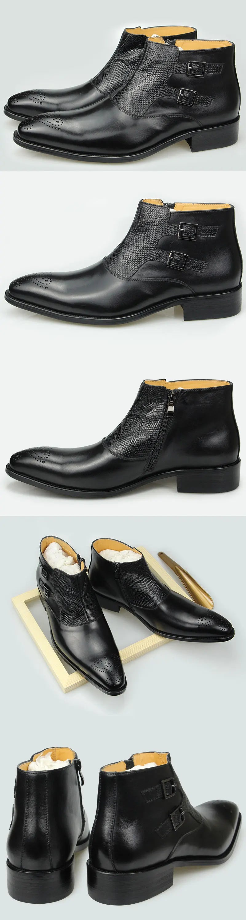 New Mens Ankle Leathe Shoes Zipper Luxury Boots Safety Formal Fashion Designer Shoes Big Size 39 To 46 Black & Coffee Cowhide