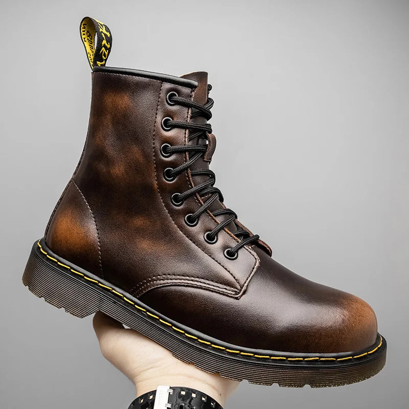 Men's high-top boots, high-quality women's leather shoes, outdoor 8-hole sports shoes, men's lace-up ankle boots, couple 35-48