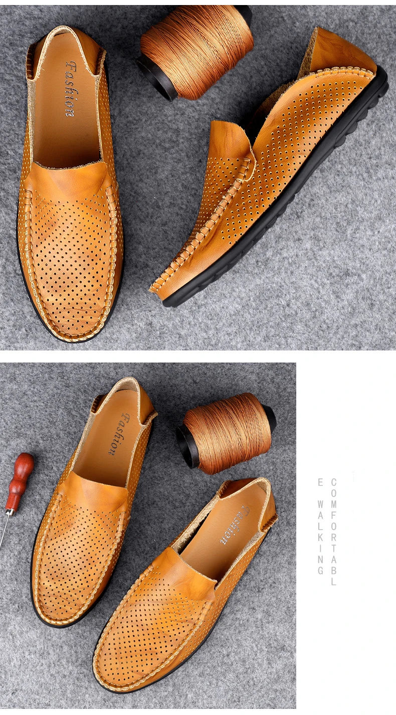 Summer Genuine Leather Shoes Men Comfortable Mesh Men Loafers Casual Shoes Men Flats Hot Sale Driving Shoes Moccasins Plus Size