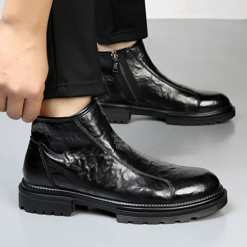 Genuine Leather side-zip Chelsea Boots for Men