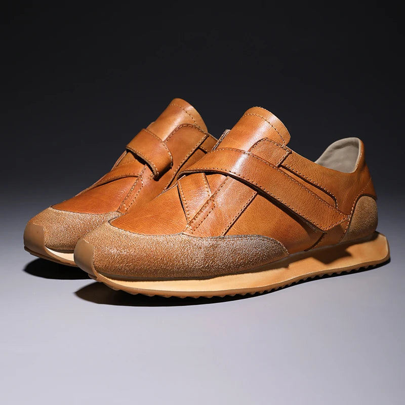 Handrafted Men's Forrest Gump Shoes Retro Casual Shoes Calf Leather Mens' Sneakers Hook /Loop Magic Shoes Can Take You Anywhere