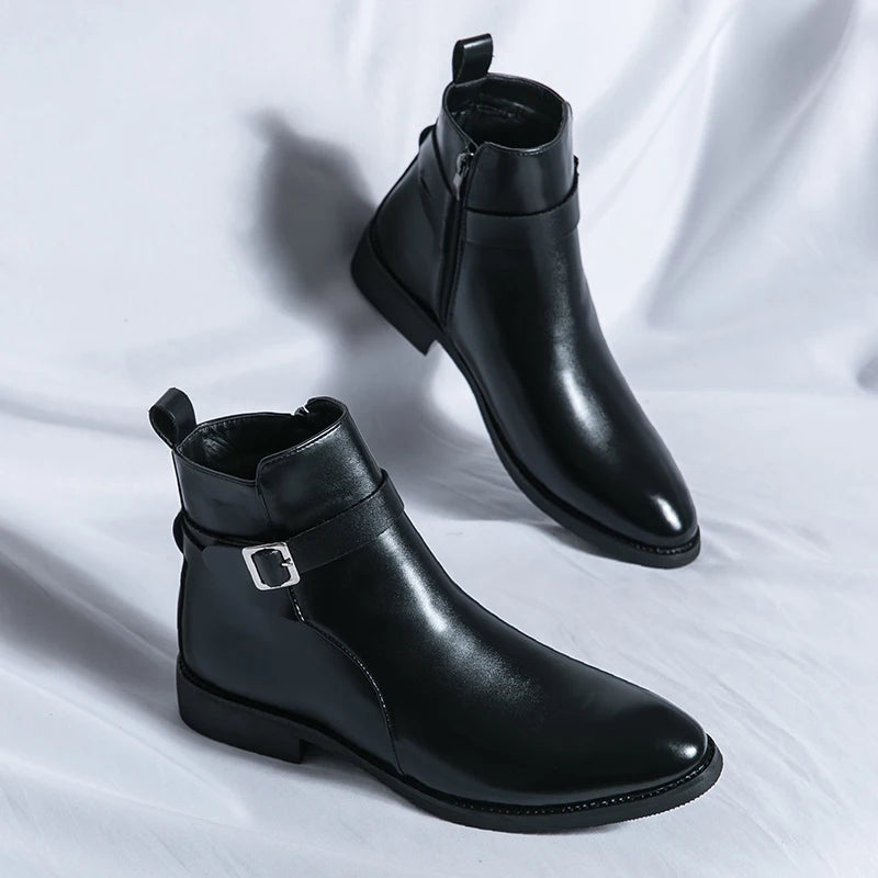Fashionable Simple Atmospheric Leather Boots Business and Leisure Chelsea Men's Boots Leather Soft Versatile High Top Men Shoes