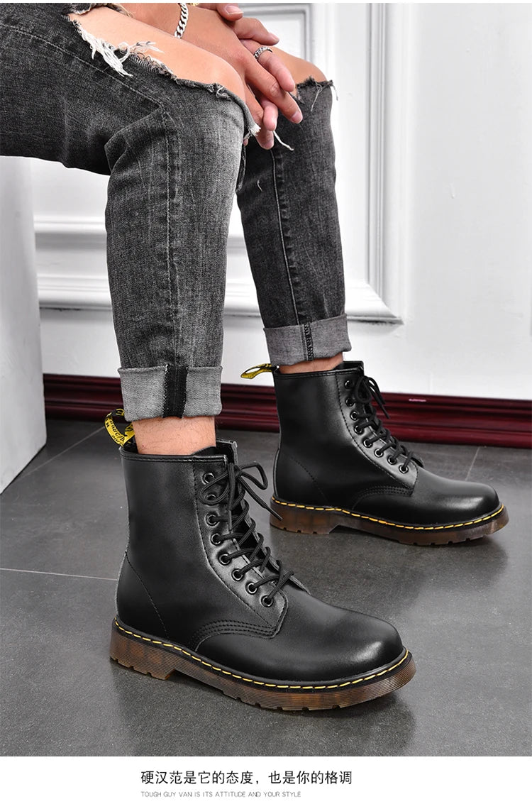 High-top boots, men's leather shoes, fashionable motorcycle ankle boots, men's boots, men's shoes, genuine leather women's boots