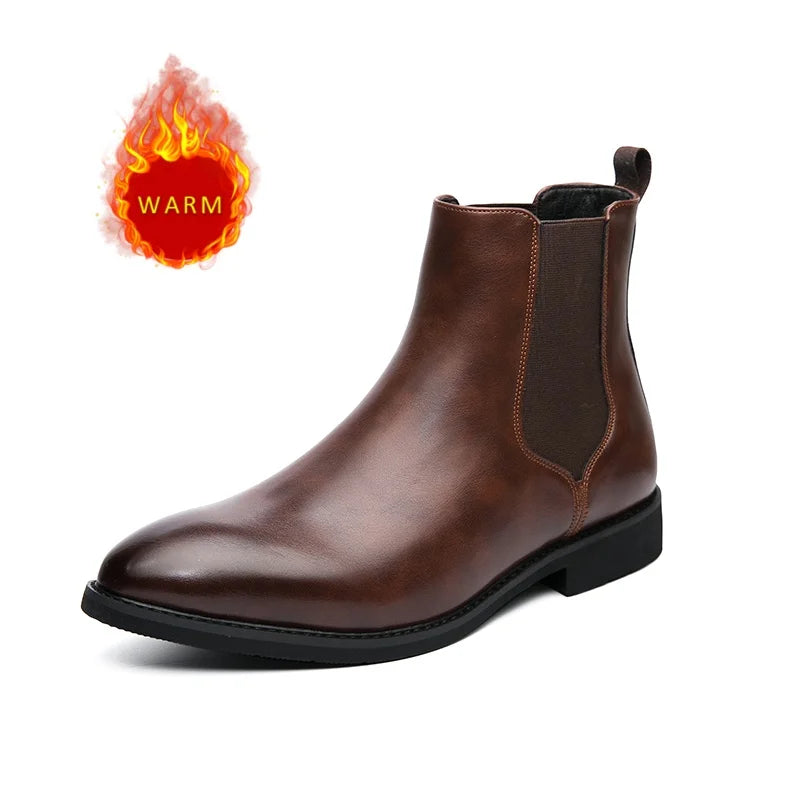 Designer Brand Men's High Top Ankle Boots Winter Plush Men's Leather Casual Shoes Interview Commuter Banquet Dress Boots