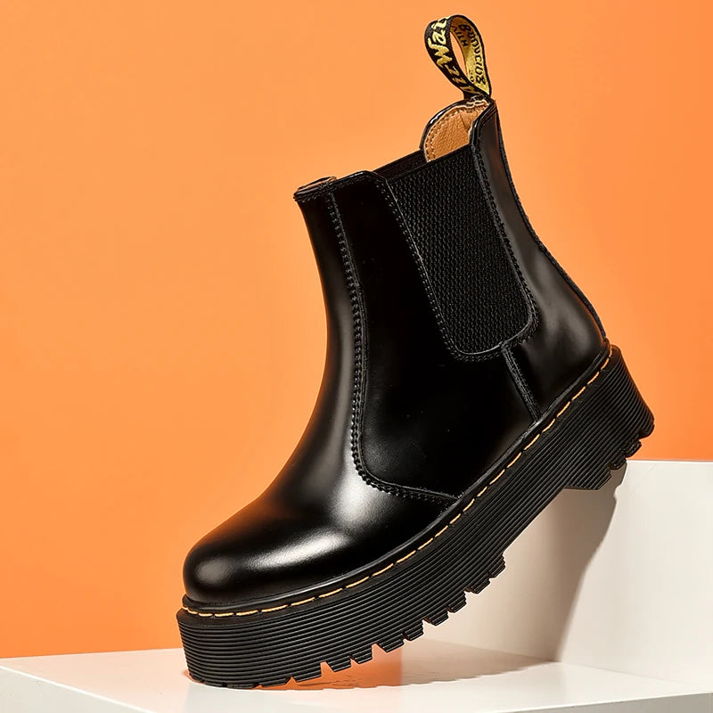 Women Retro Leather Chelsea High-Top Boots