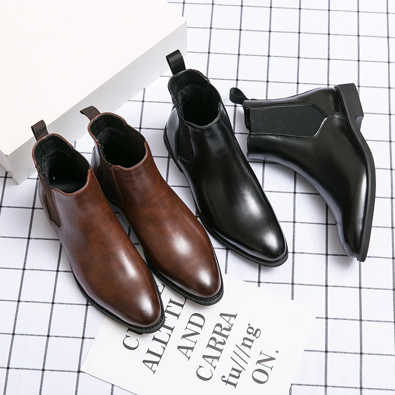 Designer Brand Men's High Top Ankle Boots Winter Plush Men's Leather Casual Shoes Interview Commuter Banquet Dress Boots