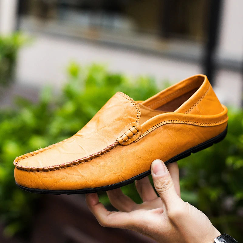 Leather Moccasins, Breathable Slip on Boat Shoes for Men