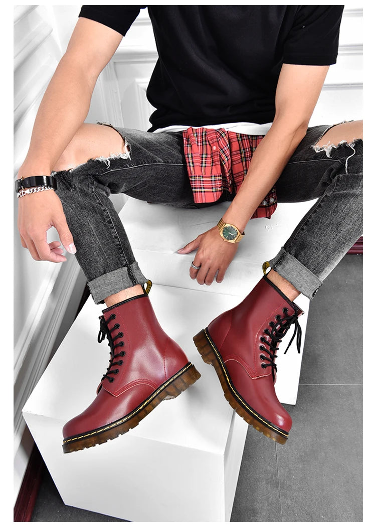 High-top boots, men's leather shoes, fashionable motorcycle ankle boots, men's boots, men's shoes, genuine leather women's boots