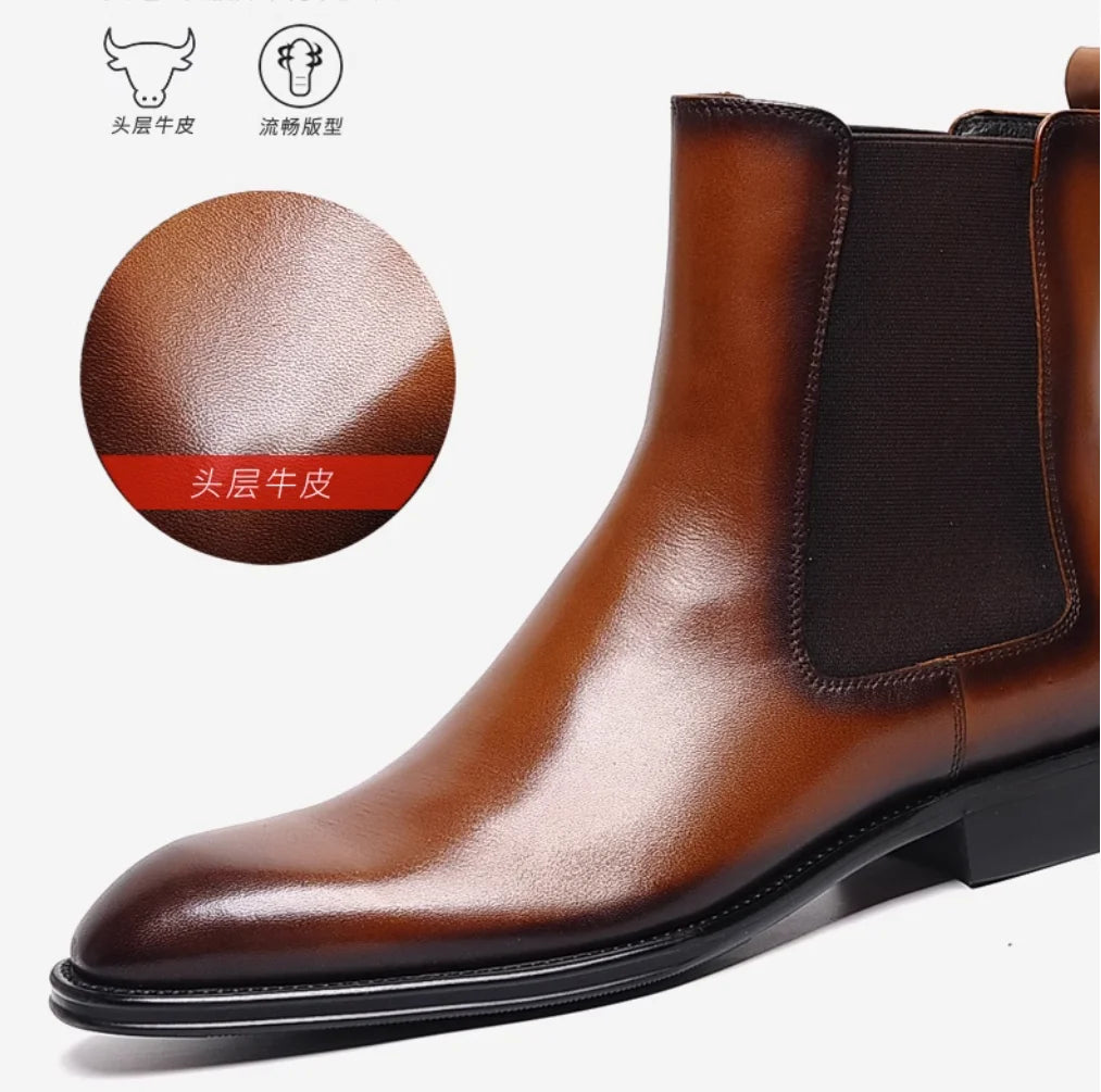 New Style Chelsea Boots Young Young  pointed leather retro sleeve cowhide short boots