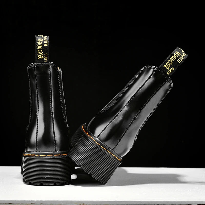 Women Retro Leather Chelsea High-Top Boots