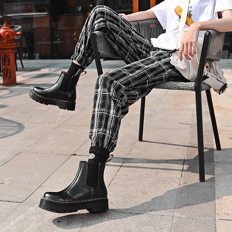 Women Retro Leather Chelsea High-Top Boots