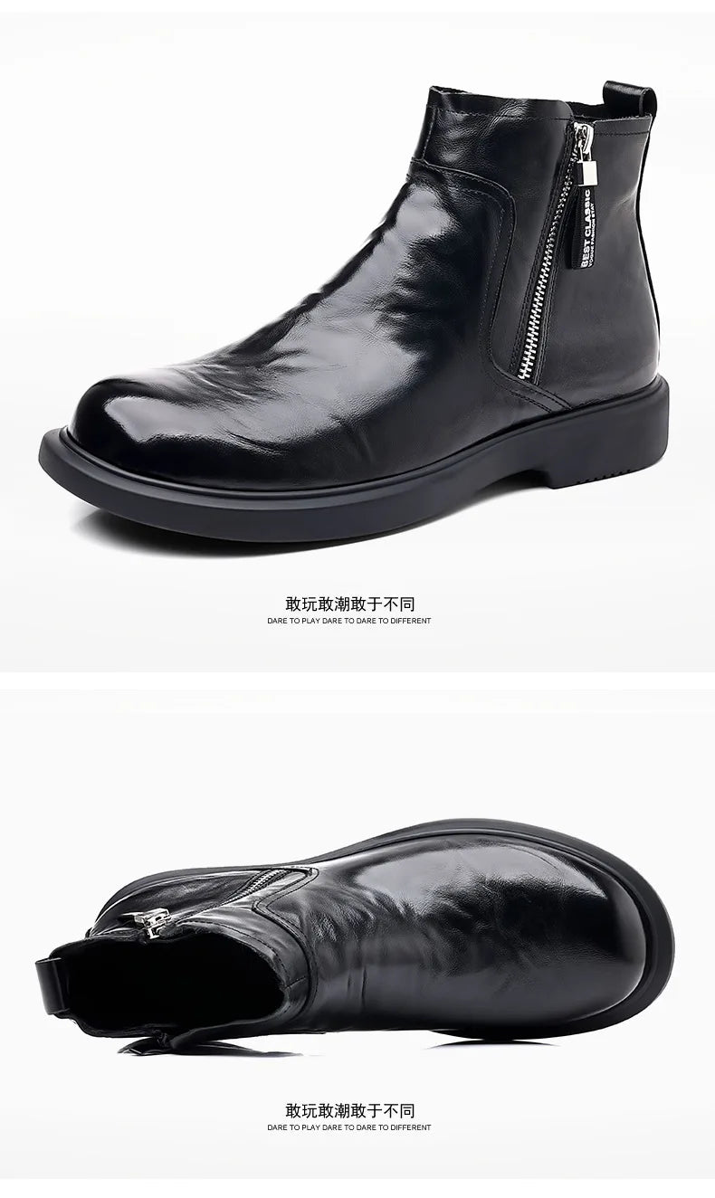 men fashion wedding party dress chelsea boots black brown original leather shoes cowboy autumn winter boot platform ankle botas
