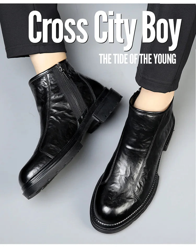 Genuine Leather side-zip Chelsea Boots for Men