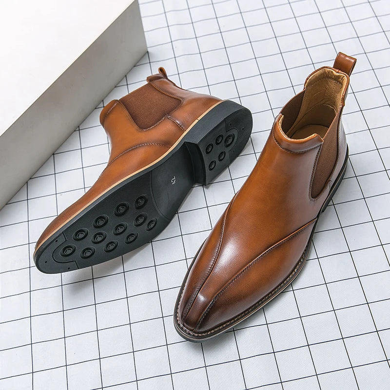 Men's high top leather boots anti slip outdoor leisure motorcycle men's shoes
