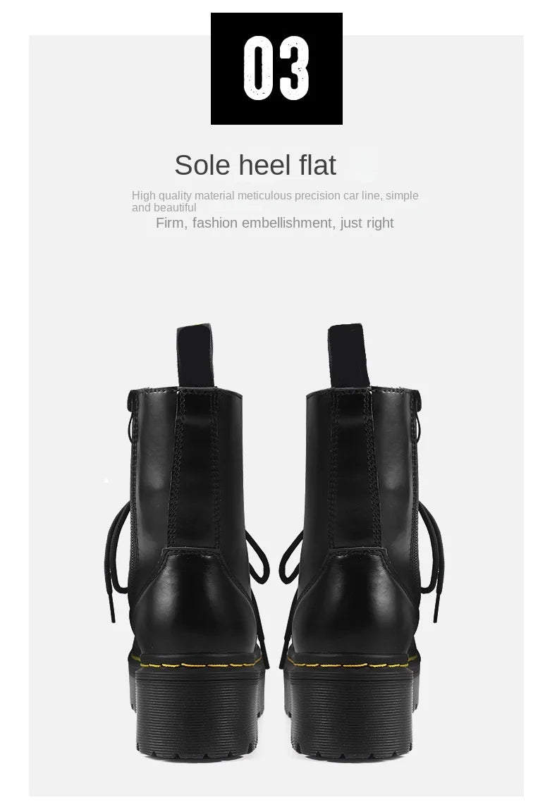 British Punk Style 8-Hole Motorcycle Boots: 2-Way Wear Chunky Platform with Front Zipper - Fashion Unisex All-Season Boots for