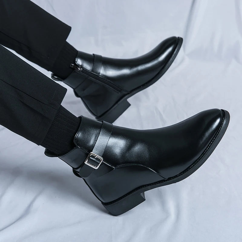 Fashionable Simple Atmospheric Leather Boots Business and Leisure Chelsea Men's Boots Leather Soft Versatile High Top Men Shoes